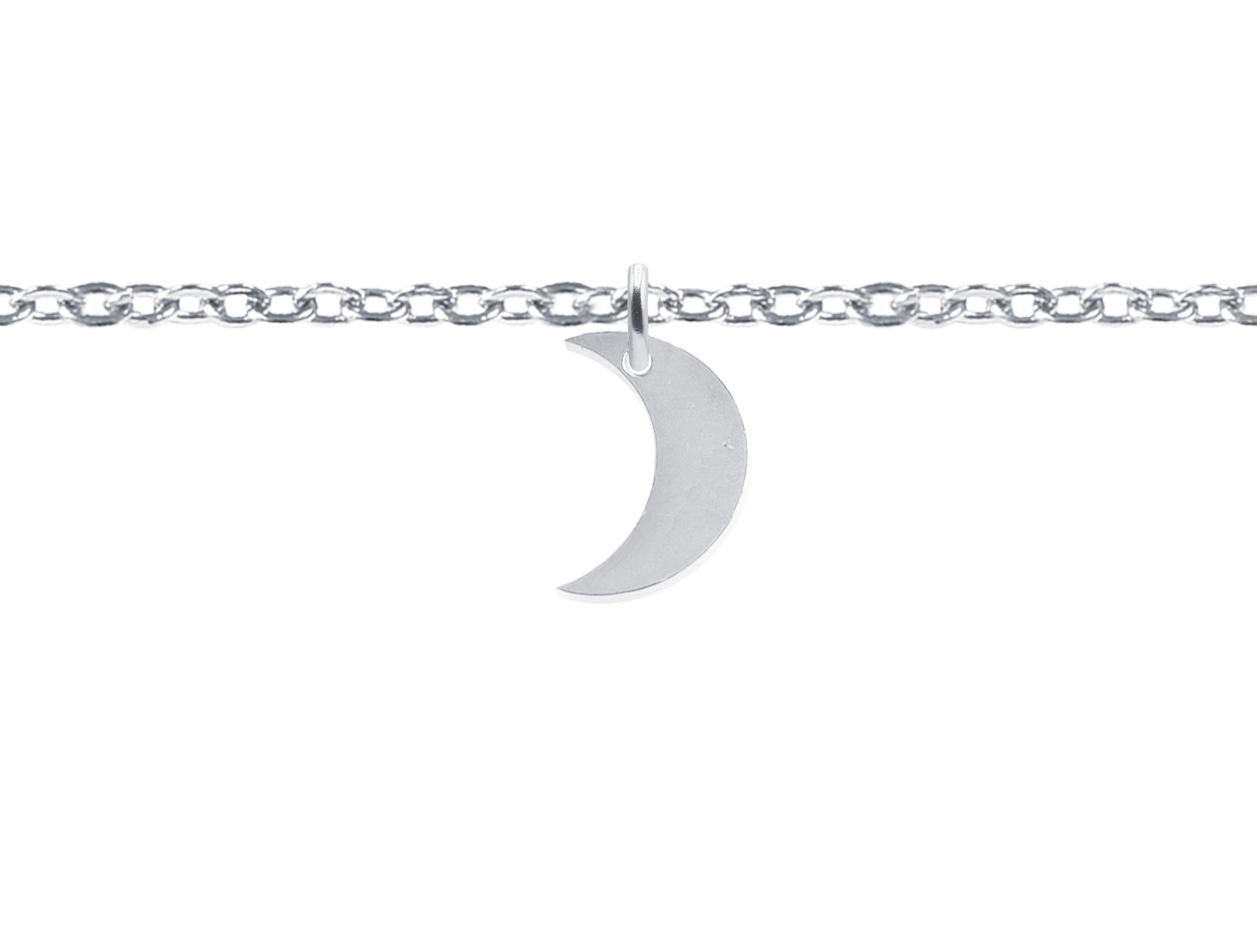 Bracelet chaînette agrémenté d'une pampille lune en acier inoxydable argenté