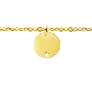 Chaîne de cheville agrémentée d'une médaille ronde avec étoile ajourée en acier inoxydable doré