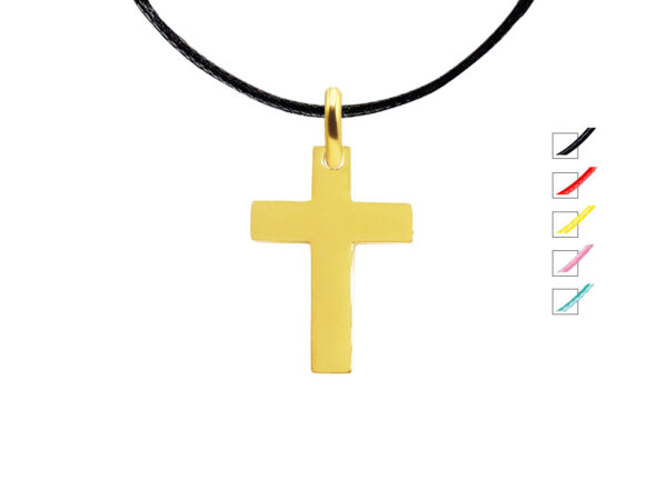 Collier cordon ajustable décoré d'un pendentif croix (14mm) en acier inoxydable doré