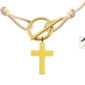 Collier cordon ajustable coloré avec fermoir T agrémenté d'une pampille croix (25mm) en acier inoxydable doré