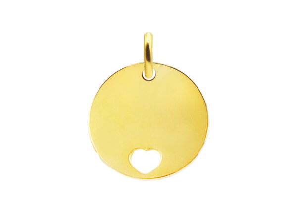 Pendentif médaille ronde à personnaliser avec cœur découpé en acier inoxydable doré - 14mm