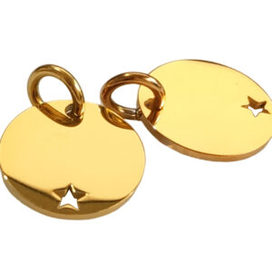 Pendentif médaille ronde à personnaliser avec étoile découpée en acier inoxydable doré - 14mm