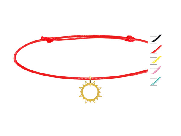 Bracelet cordon ajustable décoré d'une pampille soleil en acier inoxydable doré