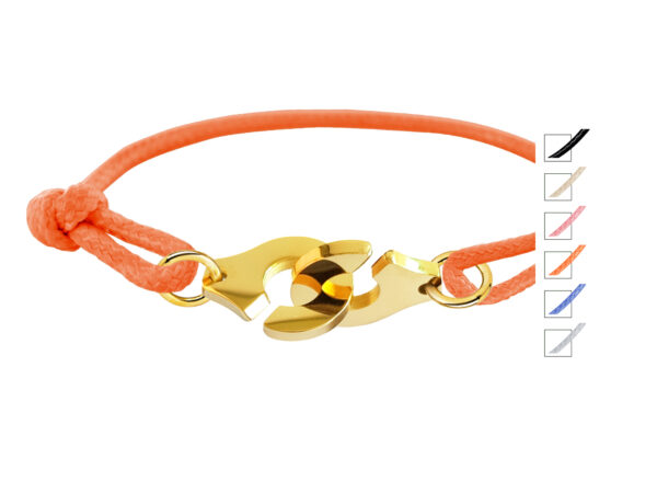 Bracelet cordon ajustable décoré d'une paire de menottes en acier inoxydable doré