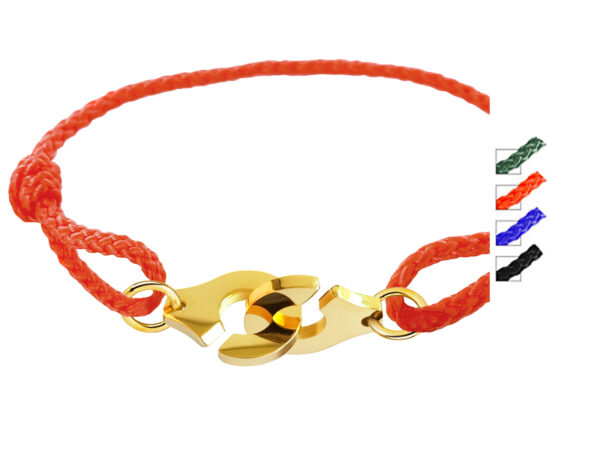 Bracelet ajustable en paracorde décoré d'une paire de menottes en acier inoxydable doré
