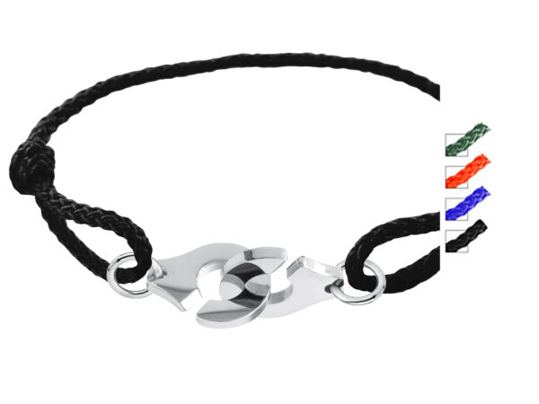Bracelet ajustable en paracorde décoré d'une paire de menottes en acier inoxydable argenté