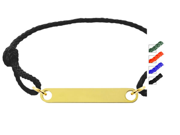 Bracelet ajustable en paracorde décoré d'une plaque gourmette (6mm) en acier inoxydable doré