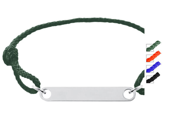 Bracelet ajustable en paracorde décoré d'une plaque gourmette (6mm) en acier inoxydable