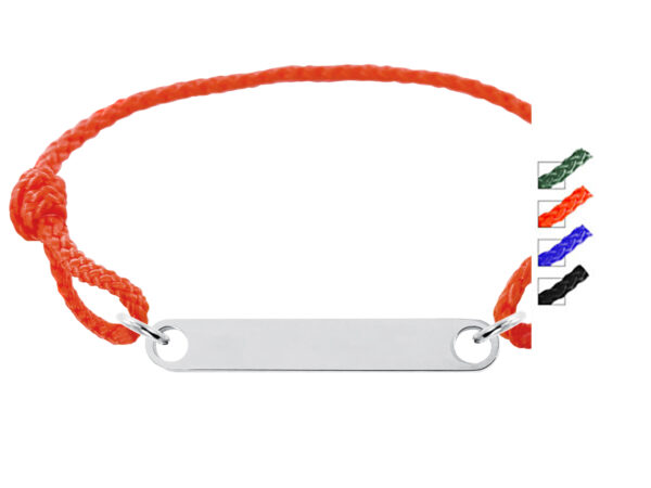 Bracelet ajustable en paracorde décoré d'une plaque gourmette (6mm) en acier inoxydable
