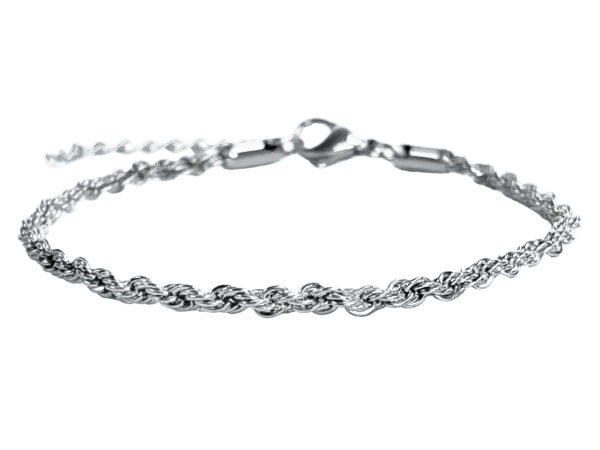 Bracelet maille corde en acier inoxydable argenté - 2mm