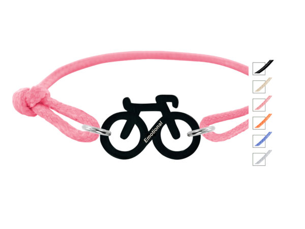 Bracelet ajustable décoré d'un pendentif "vélo" en acier inoxydable noir