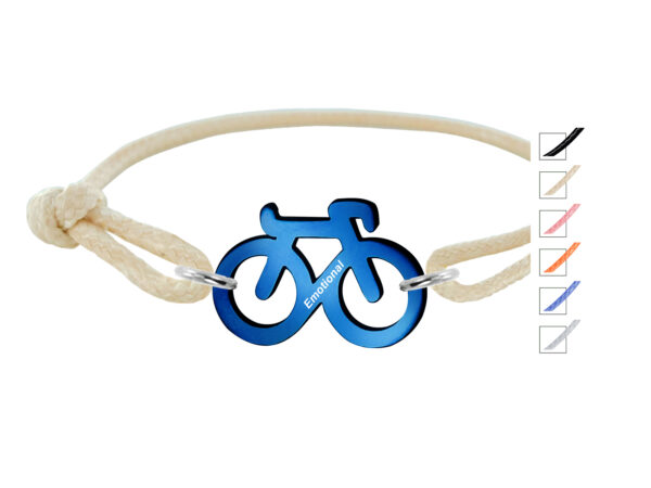 Bracelet ajustable décoré d'un pendentif "vélo" en acier inoxydable bleu
