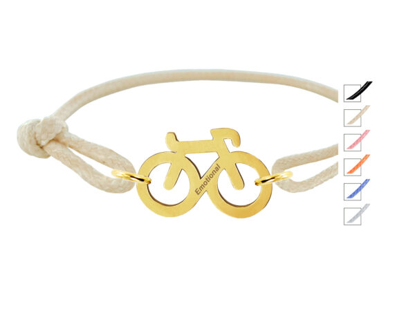 Bracelet ajustable décoré d'un pendentif "vélo" en acier inoxydable doré