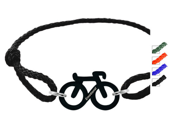 Bracelet ajustable en paracorde décoré d'un "vélo" en acier inoxydable noir