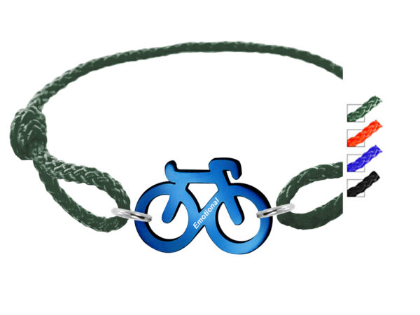 Bracelet ajustable en paracorde décoré d'un "vélo" en acier inoxydable bleu
