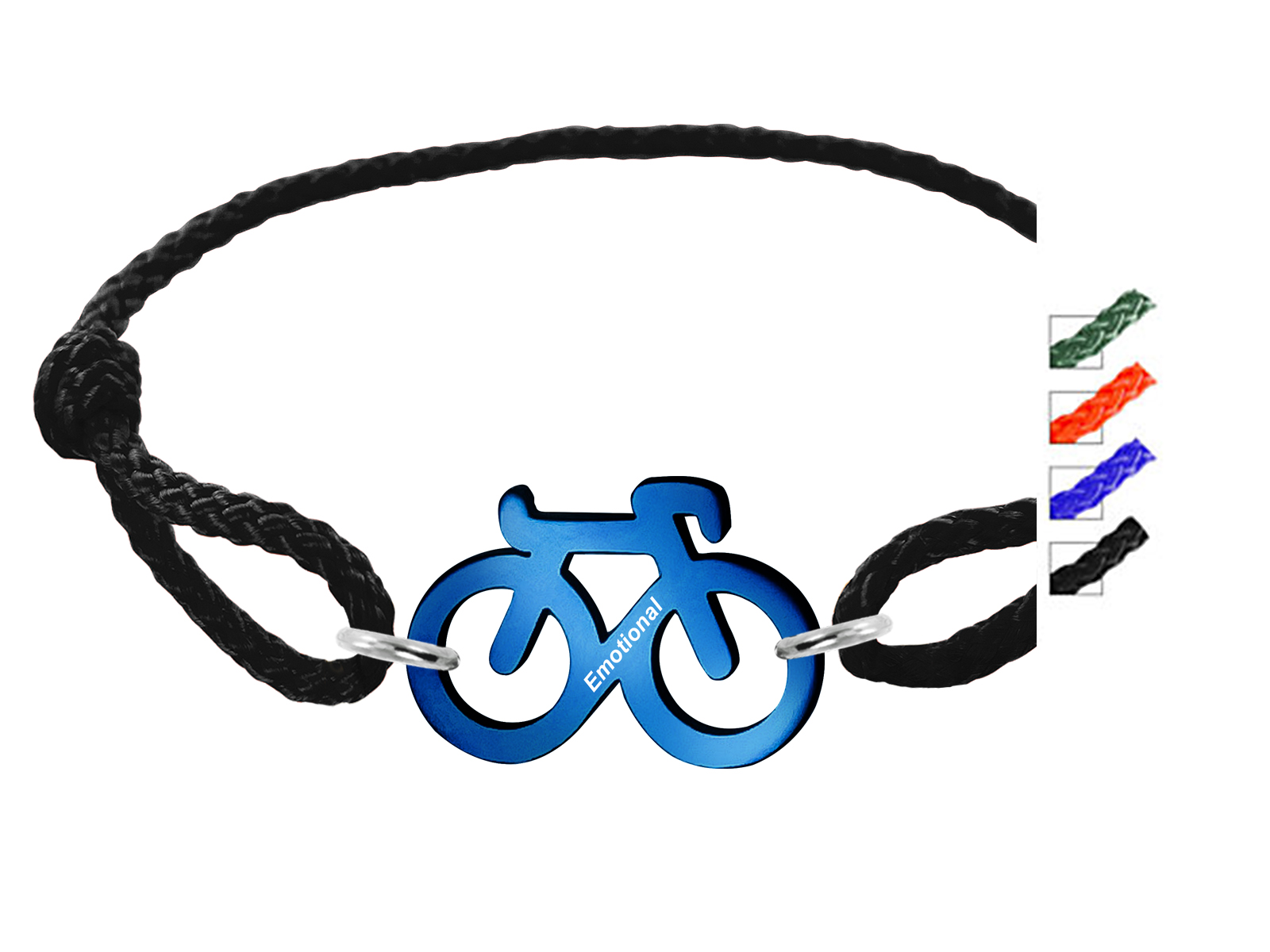 Bracelet ajustable en paracorde décoré d'un "vélo" en acier inoxydable bleu