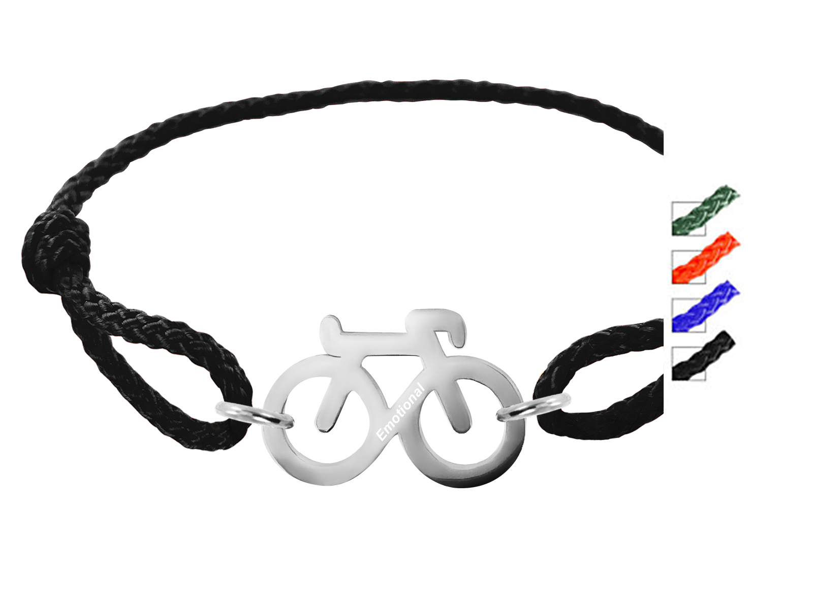 Bracelet ajustable en paracorde décoré d'un "vélo" en acier inoxydable argenté