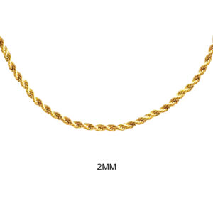 Collier maille corde en acier inoxydable doré - 2mm