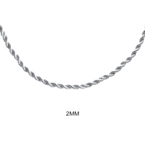 Collier maille corde en acier inoxydable argenté - 2mm