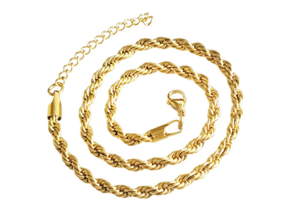 Collier maille corde en acier inoxydable doré - 5mm