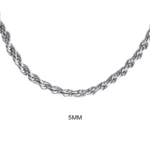 Collier maille corde en acier inoxydable argenté - 5mm