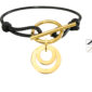 Bracelet cordon ajustable fermoir T double ellipse acier doré à personnaliser