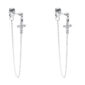 Boucles d'oreilles pendantes croix oxydes de zirconium et chaînette en acier inoxydable argenté