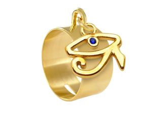 Bague tube œil d'Horus en acier inoxydable doré