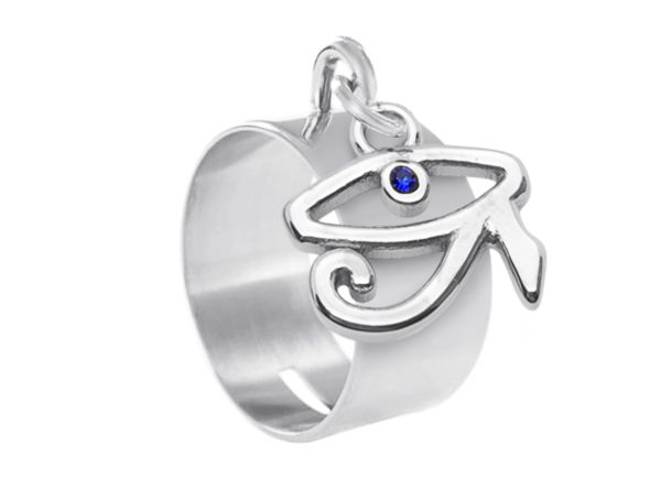 RINGOEILHOR14-RH.jpg Bague tube œil d'Horus en acier inoxydable argenté