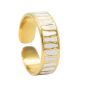 Bague ajustable motif émail blanc en acier inoxydable doré