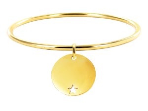 Bracelet jonc médaille étoile acier doré à personnaliser