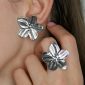 Boucles d'oreilles fleur en acier inoxydable argenté