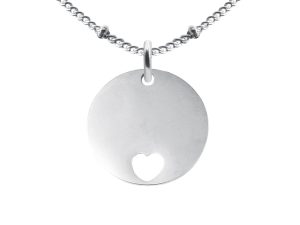 Collier maille boule alternée médaille coeur acier à personnaliser