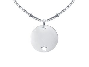 Collier maille boule alternée orné d'une médaille ronde avec étoile ajourée en acier inoxydable argenté