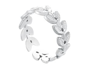 Bague ajustable feuilles en acier inoxydable argenté