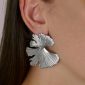 Boucles d'oreilles feuilles de ginkgo bohème en acier inoxydable argenté