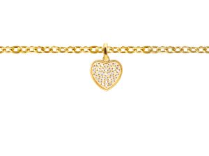 Bracelet chaînette cœur oxydes de zirconium blancs en acier inoxydable doré