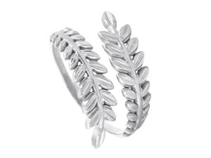 Bague ajustable feuilles en acier inoxydable argenté