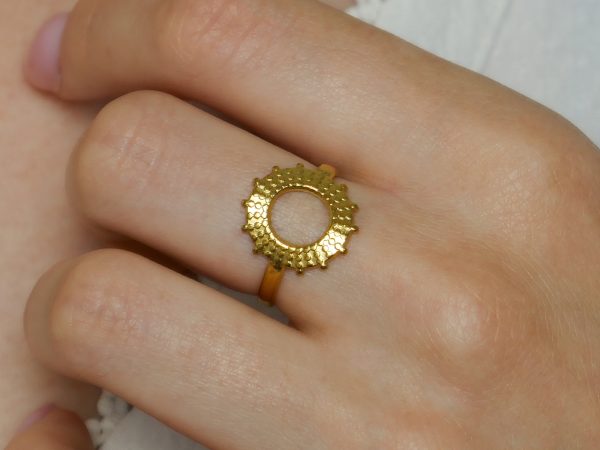 Bague ajustable soleil en acier inoxydable doré