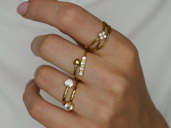 Bague ajustable trèfle en acier inoxydable doré