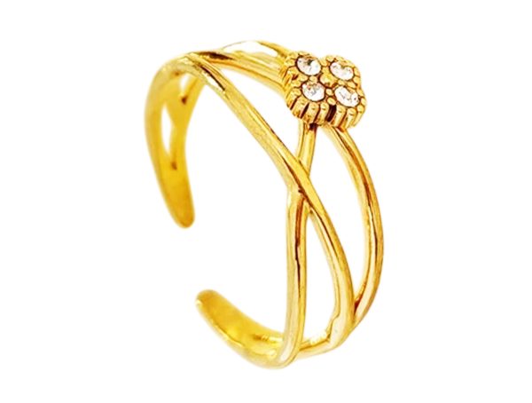 Bague ajustable trèfle en acier inoxydable doré