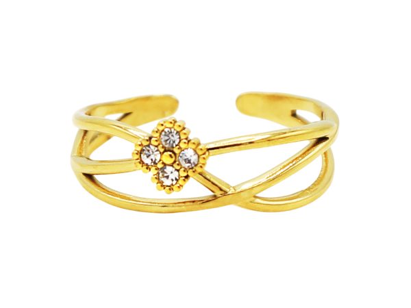 Bague ajustable trèfle en acier inoxydable doré