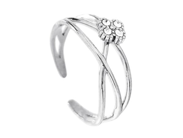 Bague ajustable trèfle en acier inoxydable argenté