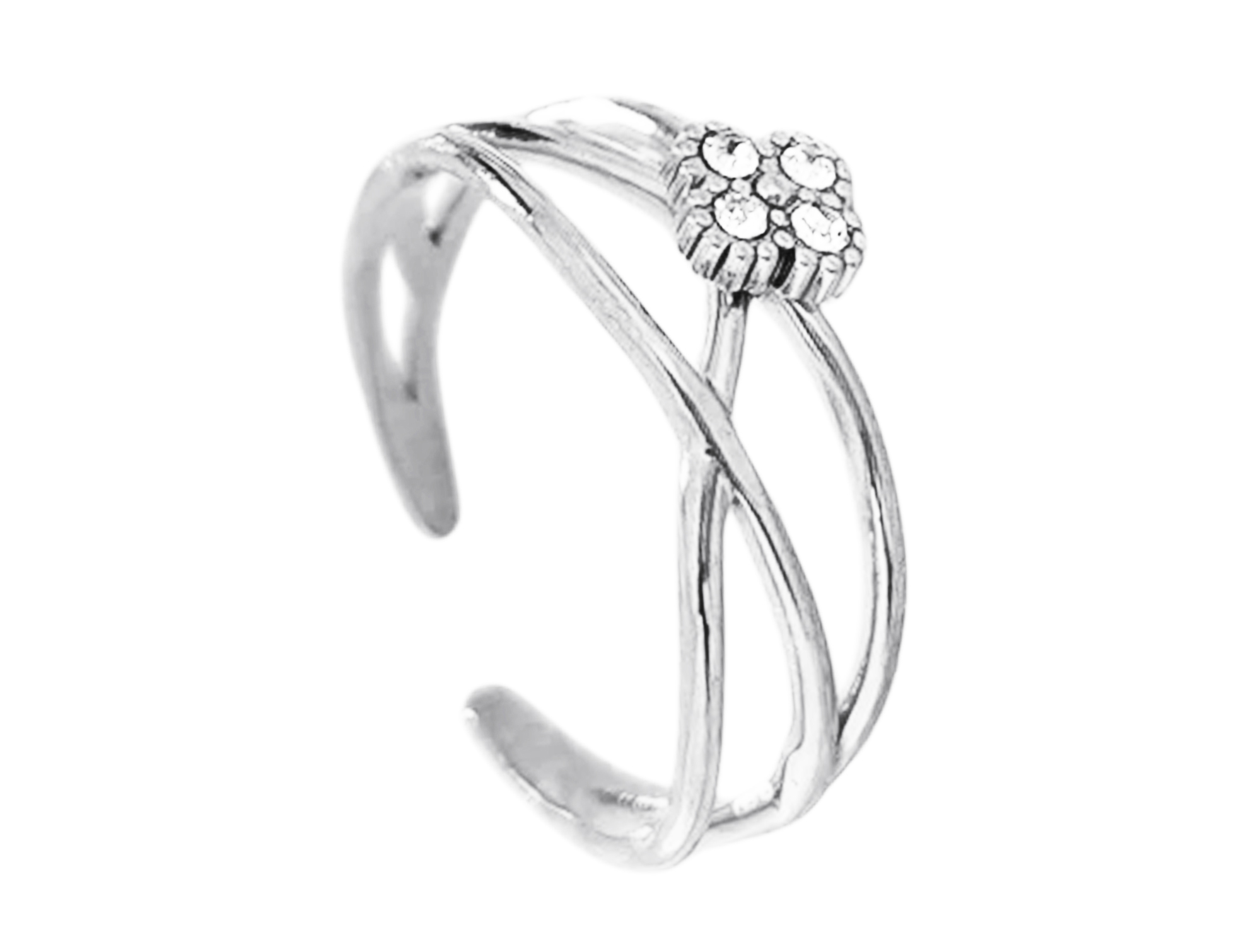 Bague ajustable trèfle en acier inoxydable argenté