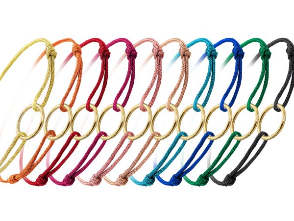 Bracelet ajustable cordon pailleté avec pendentif cercle en acier inoxydable doré