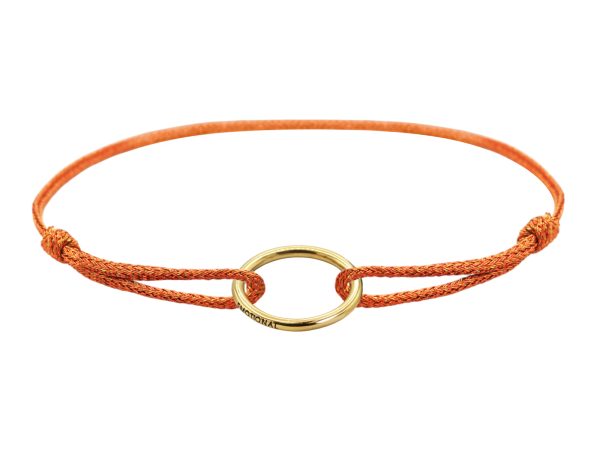 Bracelet ajustable cordon pailleté avec pendentif cercle en acier inoxydable doré