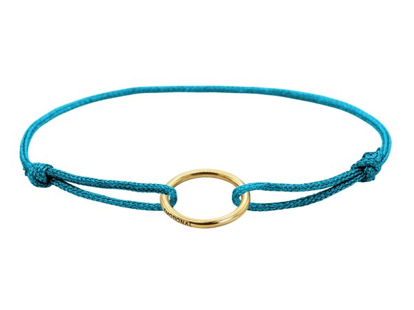 Bracelet ajustable cordon pailleté avec pendentif cercle en acier inoxydable doré