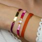 Bracelet ajustable cordon pailleté avec plaque rectangulaire à personnaliser en acier inoxydable doré