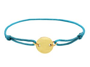 Bracelet ajustable cordon pailleté avec médaille ronde à personnaliser en acier inoxydable doré