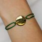 Bracelet ajustable cordon pailleté avec médaille ronde à personnaliser en acier inoxydable doré